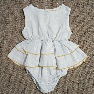 Fin & Vince Daisy Fields Double Ruffle Romper 18-24 EUC